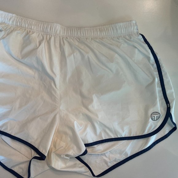 White Tory Burch Sport Shorts with Navy Trim - Picture 1 of 3